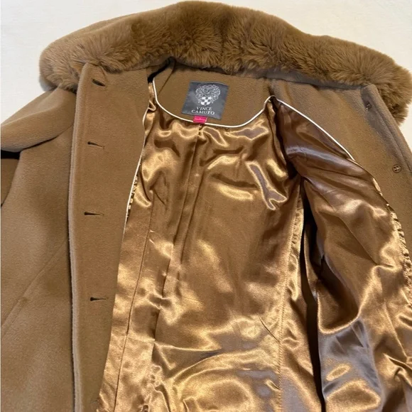 Vince Camuto Tan Trench Coat with Faux Fur Collar - Picture 4 of 6
